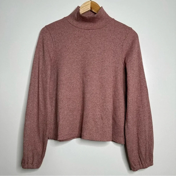 Madewell Pink Ribbed Mock Neck Sweater Size Large - Picture 3 of 9